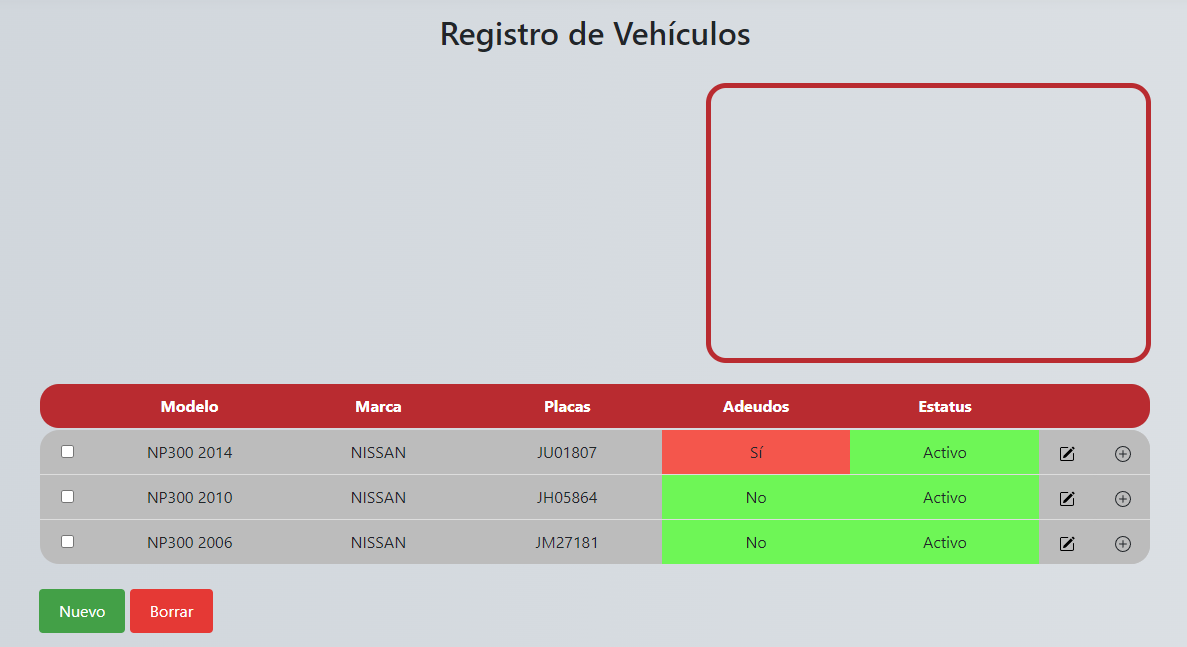 Tabla de vehículos